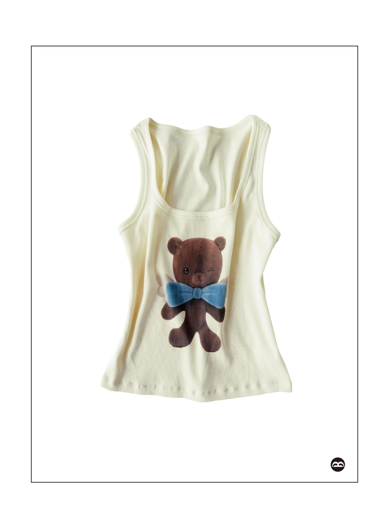 takeabreak Light Goose Yellow Bow Angel Bear Inkjet Print U Neck Women&