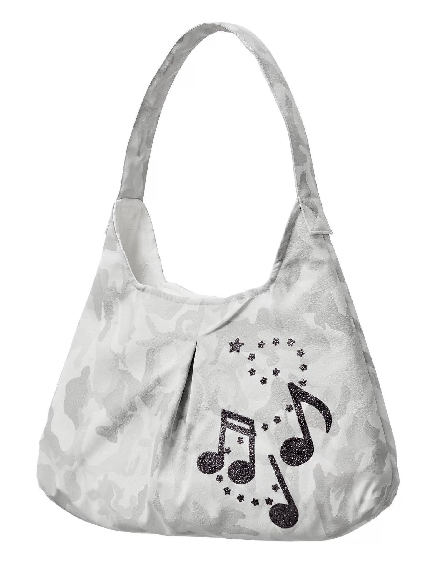 takeabreak Light Gray Camo Print Black Sparkle Musical Note Shoulder Tote Women&