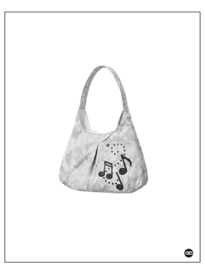 takeabreak Light Gray Camo Print Black Sparkle Musical Note Shoulder Tote Women&
