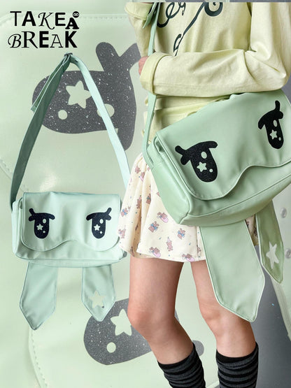 takeabreak Mint Green Glitter Star Cartoon Eye Magnetic Flap Zipper Women&