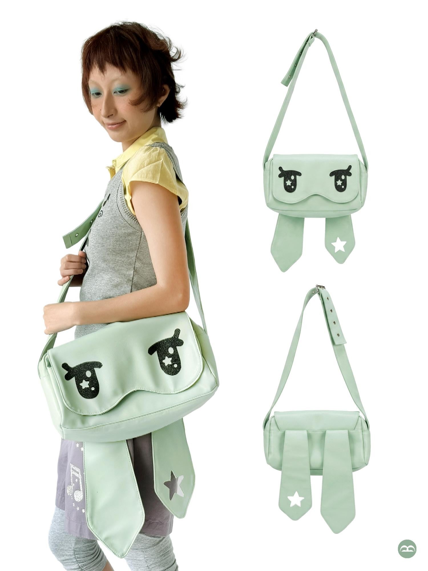takeabreak Mint Green Glitter Star Cartoon Eye Magnetic Flap Zipper Women&