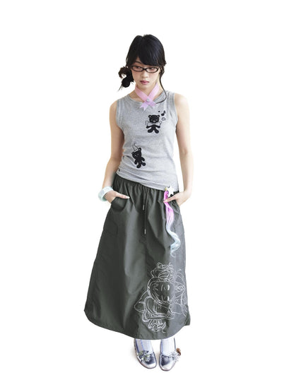 takeabreak Olive Green Comic Line Art Print Drawstring Women&