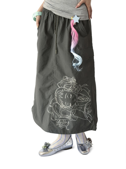 takeabreak Olive Green Comic Line Art Print Drawstring Women&