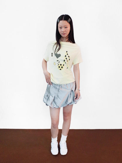 takeabreak Pale Yellow Star Music Note Asymmetric Shoulder Women&