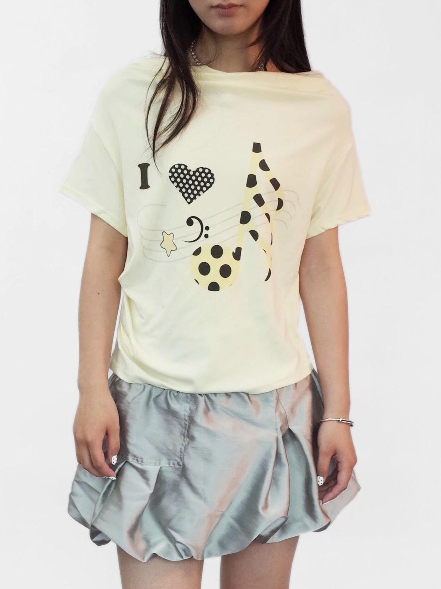 takeabreak Pale Yellow Star Music Note Asymmetric Shoulder Women&