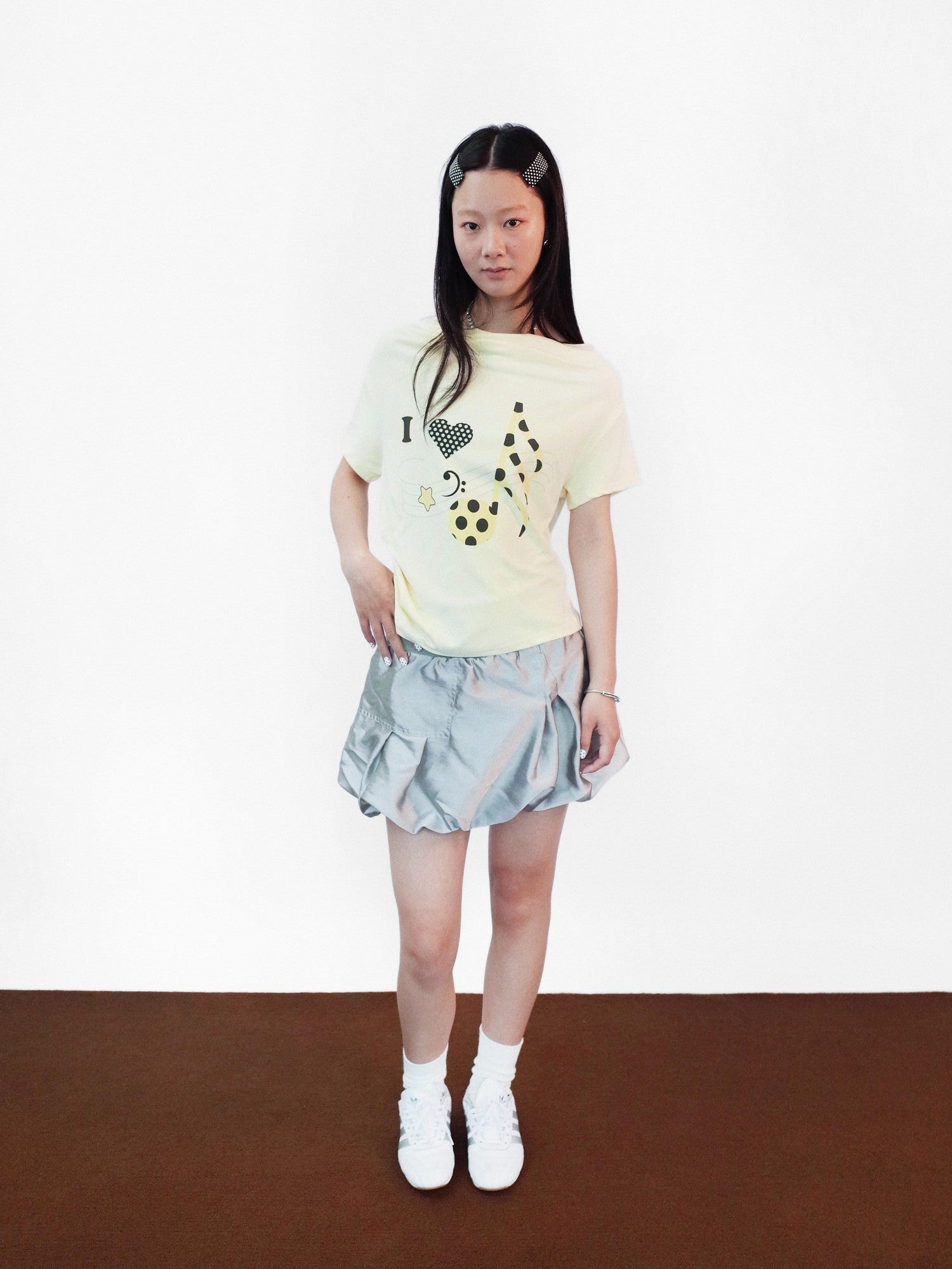 takeabreak Pale Yellow Star Music Note Asymmetric Shoulder Women&