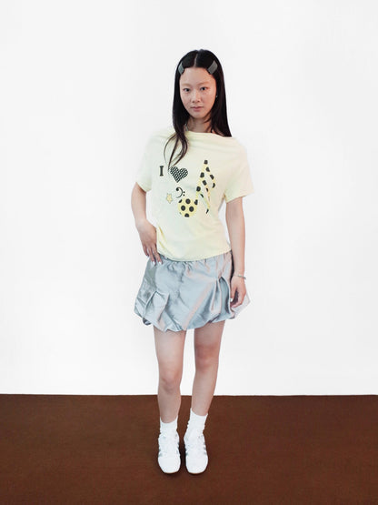 takeabreak Pale Yellow Star Music Note Asymmetric Shoulder Women&