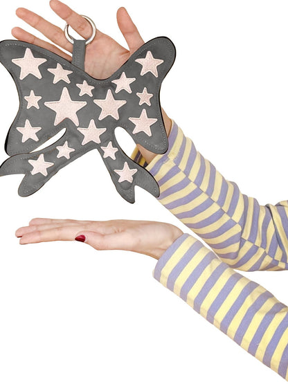 takeabreak Pink Gray Suede Star Embroidered Bow Women&