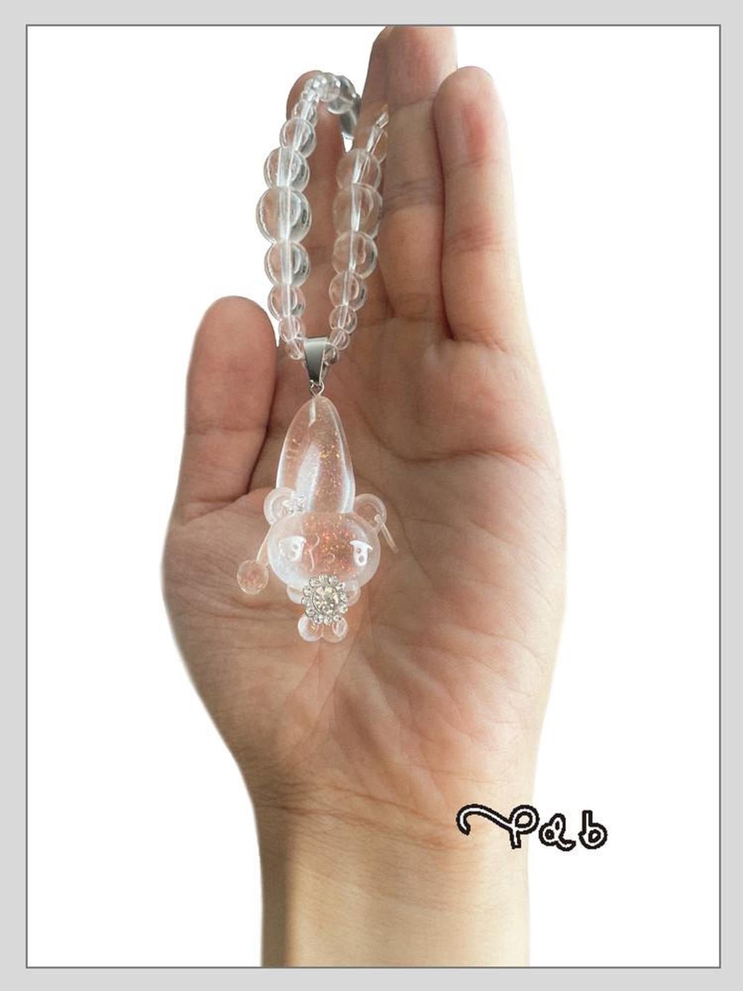 takeabreak Pink Sleeping Bear Crystal Pendant Women&