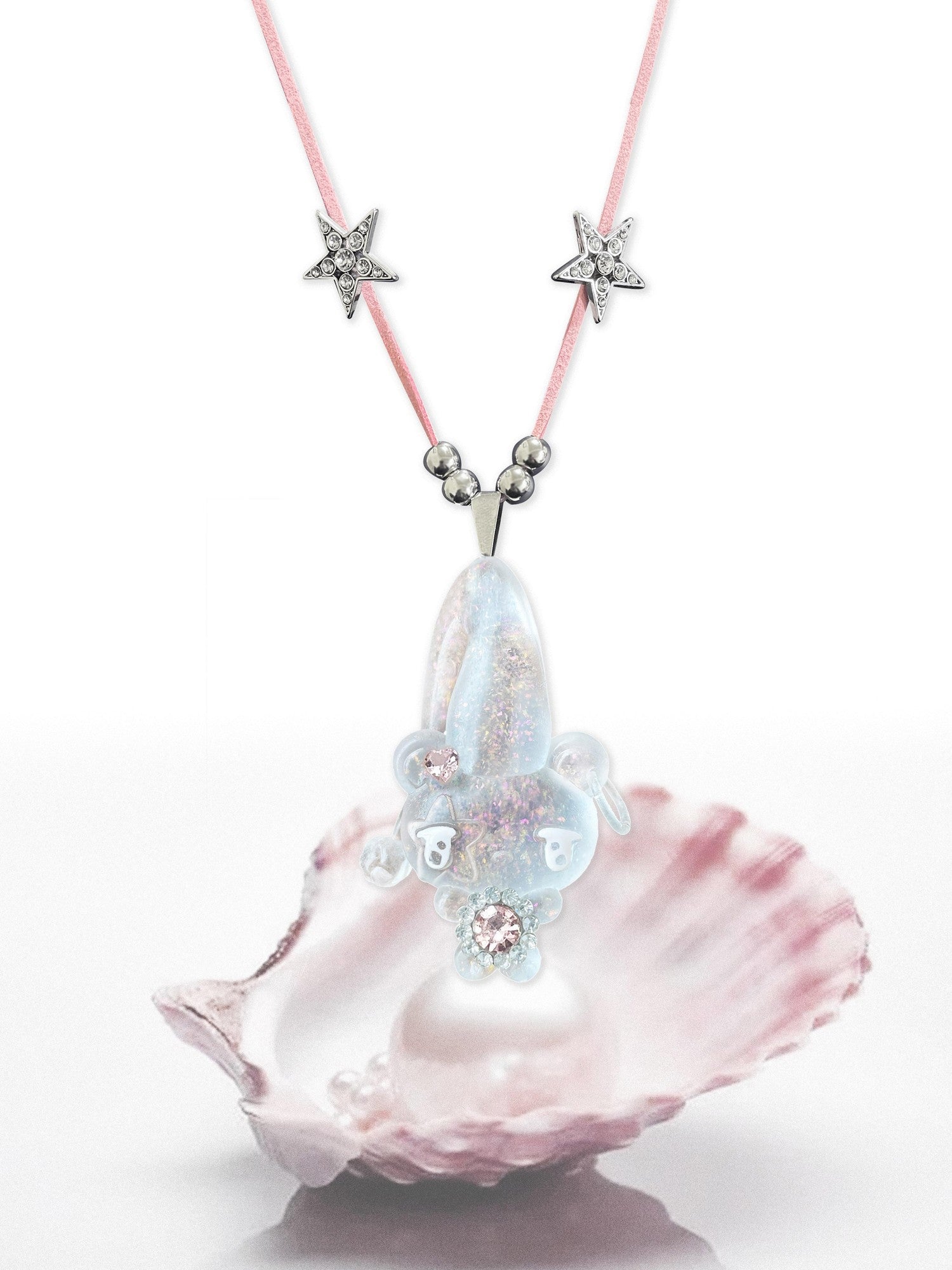 takeabreak Pink Sleeping Bear Crystal Pendant Women&