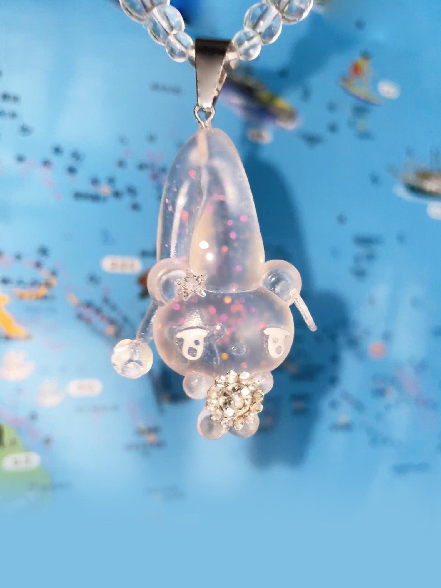 takeabreak Pink Sleeping Bear Crystal Pendant Women&