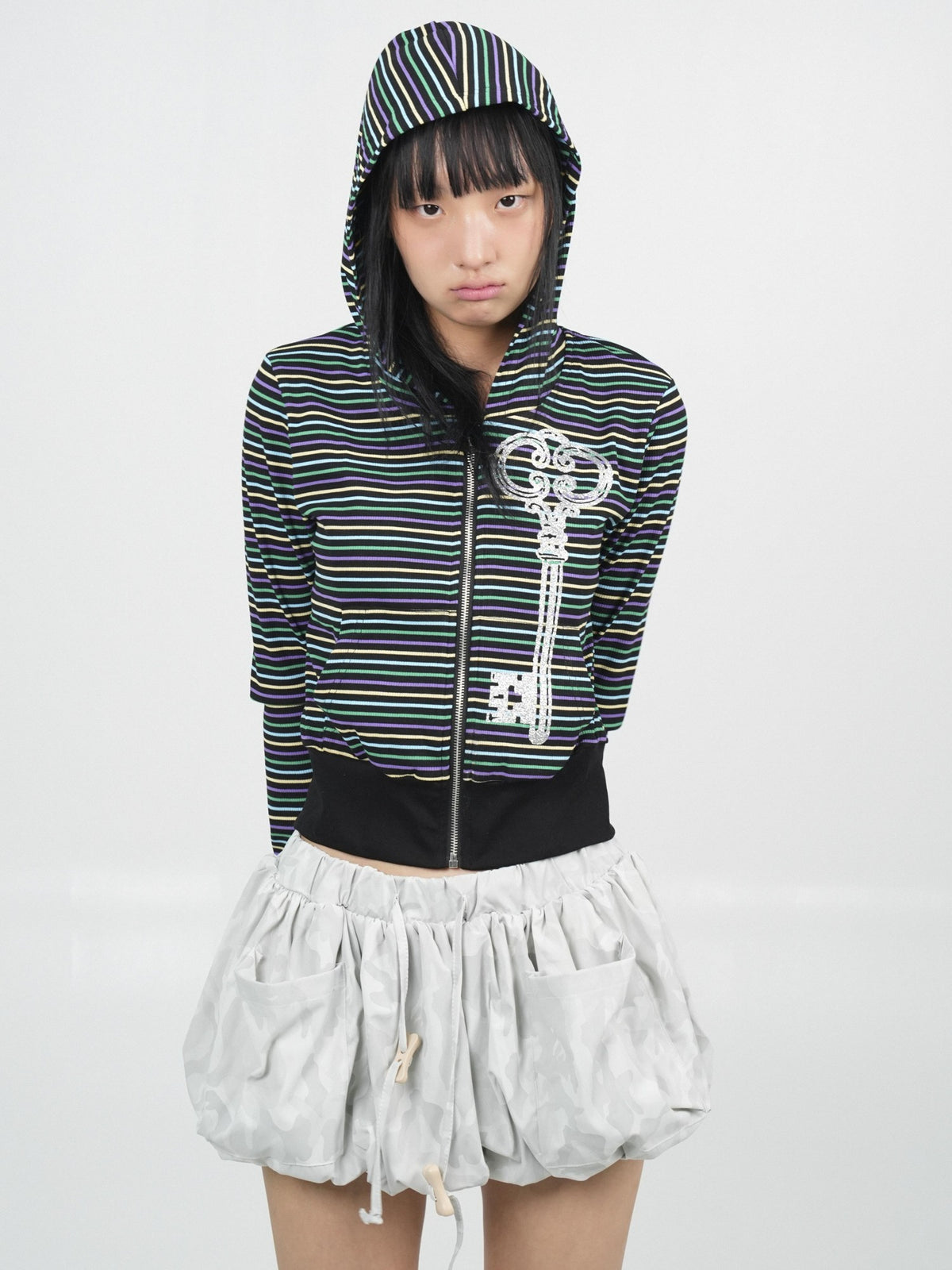 takeabreak Retro Colorful Striped Print Waist Cinched Women&