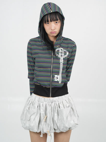 takeabreak Retro Colorful Striped Print Waist Cinched Women&