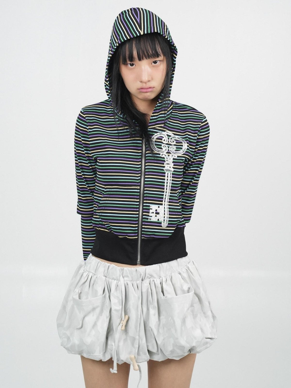 takeabreak Retro Colorful Striped Print Waist Cinched Women&