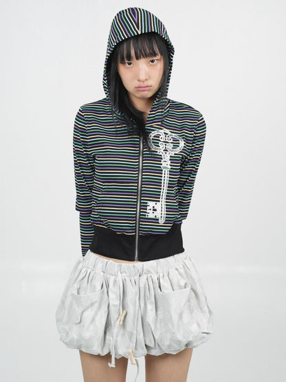 takeabreak Retro Colorful Striped Print Waist Cinched Women&