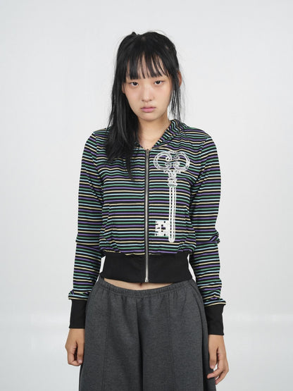 takeabreak Retro Colorful Striped Print Waist Cinched Women&