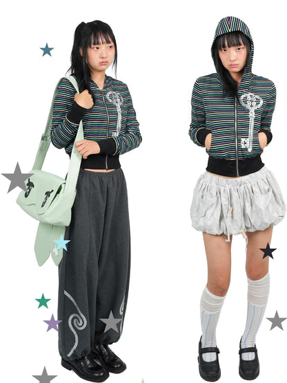 takeabreak Retro Colorful Striped Print Waist Cinched Women&