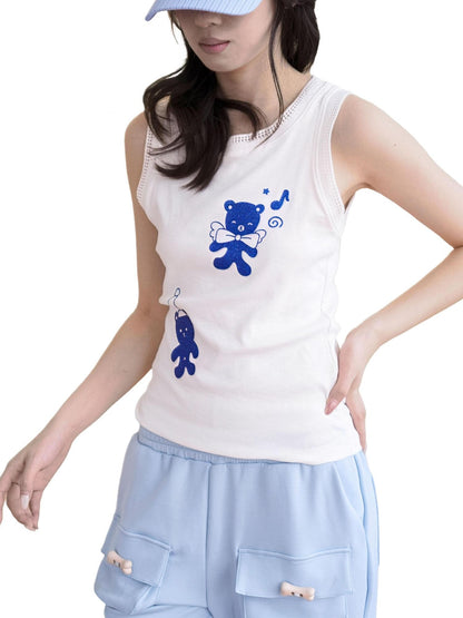 takeabreak Shimmery Two Tone Bear Print Lace Cutout Women&