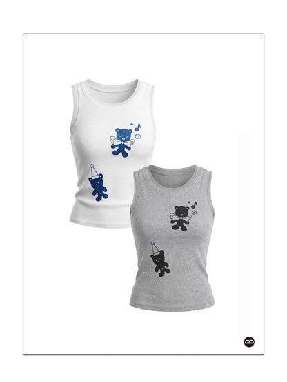 takeabreak Shimmery Two Tone Bear Print Lace Cutout Women&