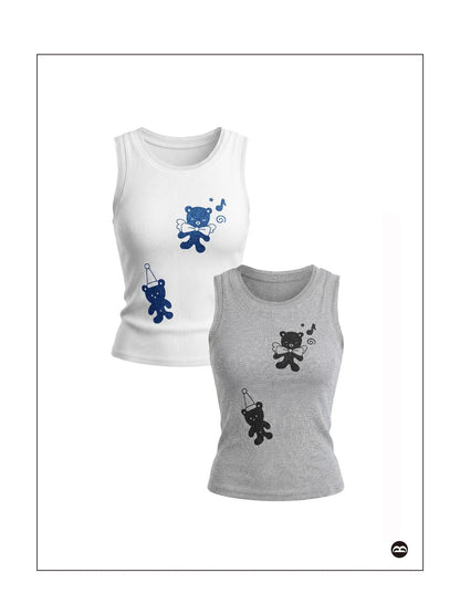 takeabreak Shimmery Two Tone Bear Print Lace Cutout Women&