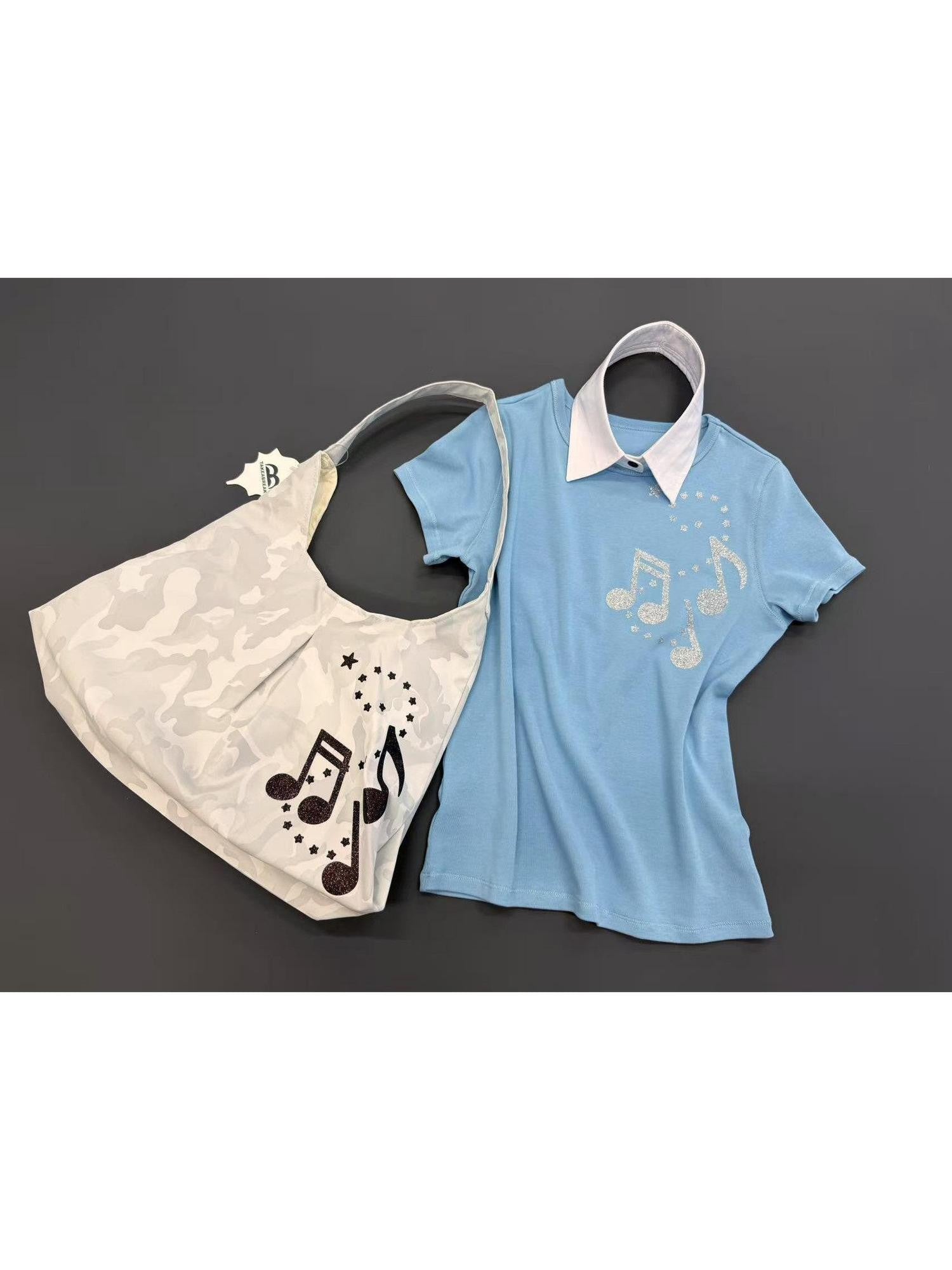 takeabreak Smoky Blue Music Note Star Silver Rhinestone Women&