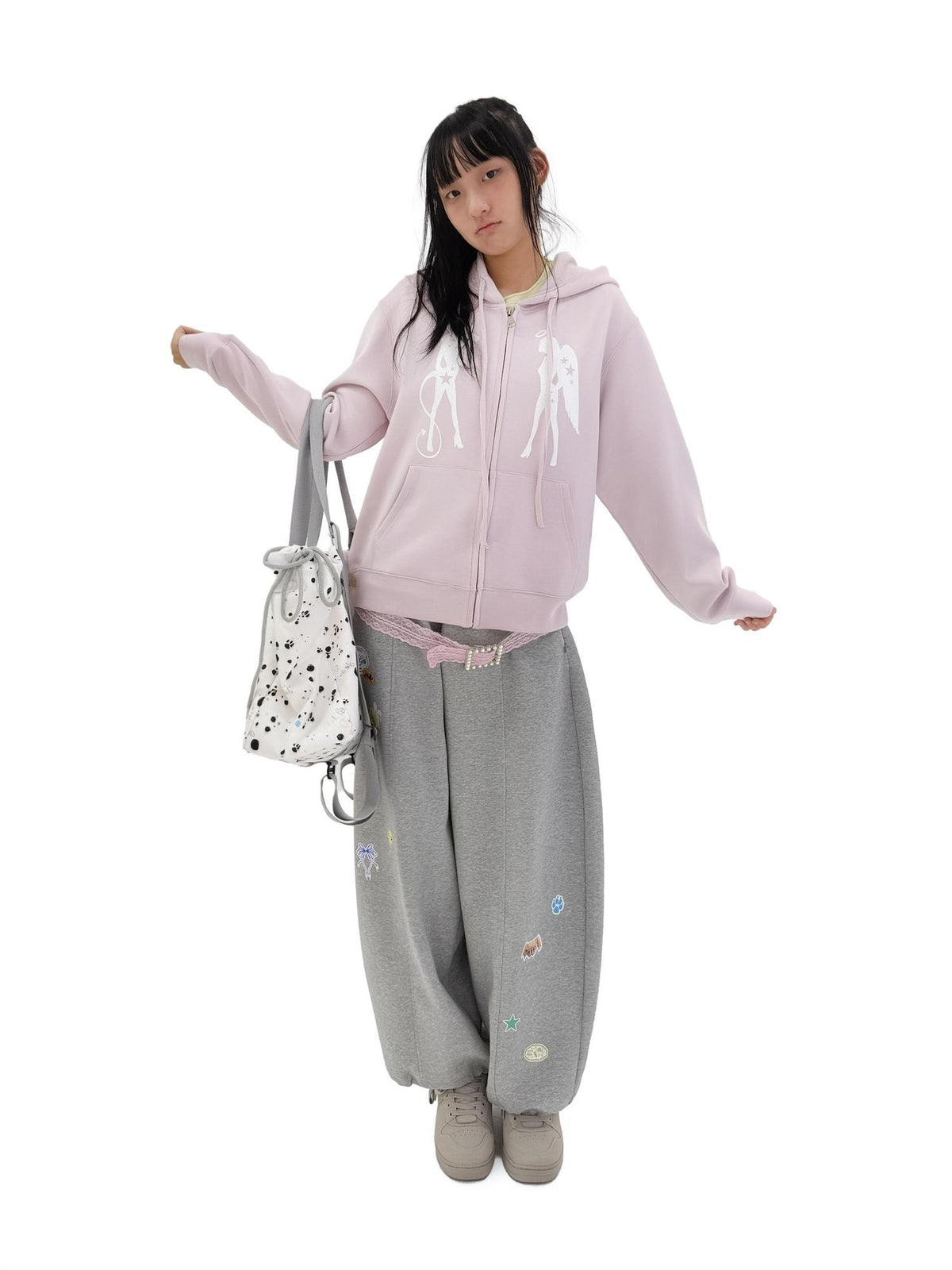 takeabreak Soft Pink Angel Devil Print Relaxed Fit Women&