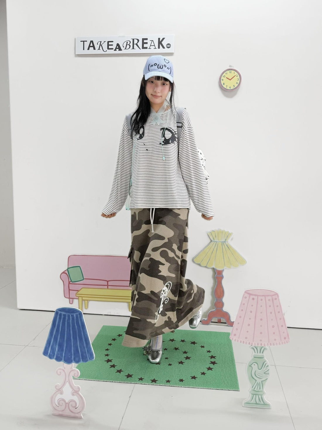 takeabreak Sparkle Eye Comic Print Striped Loose Fit Women&