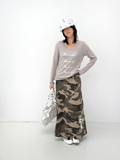 takeabreak Vintage Key Print V-neck Slim Fit Lyocell Women&