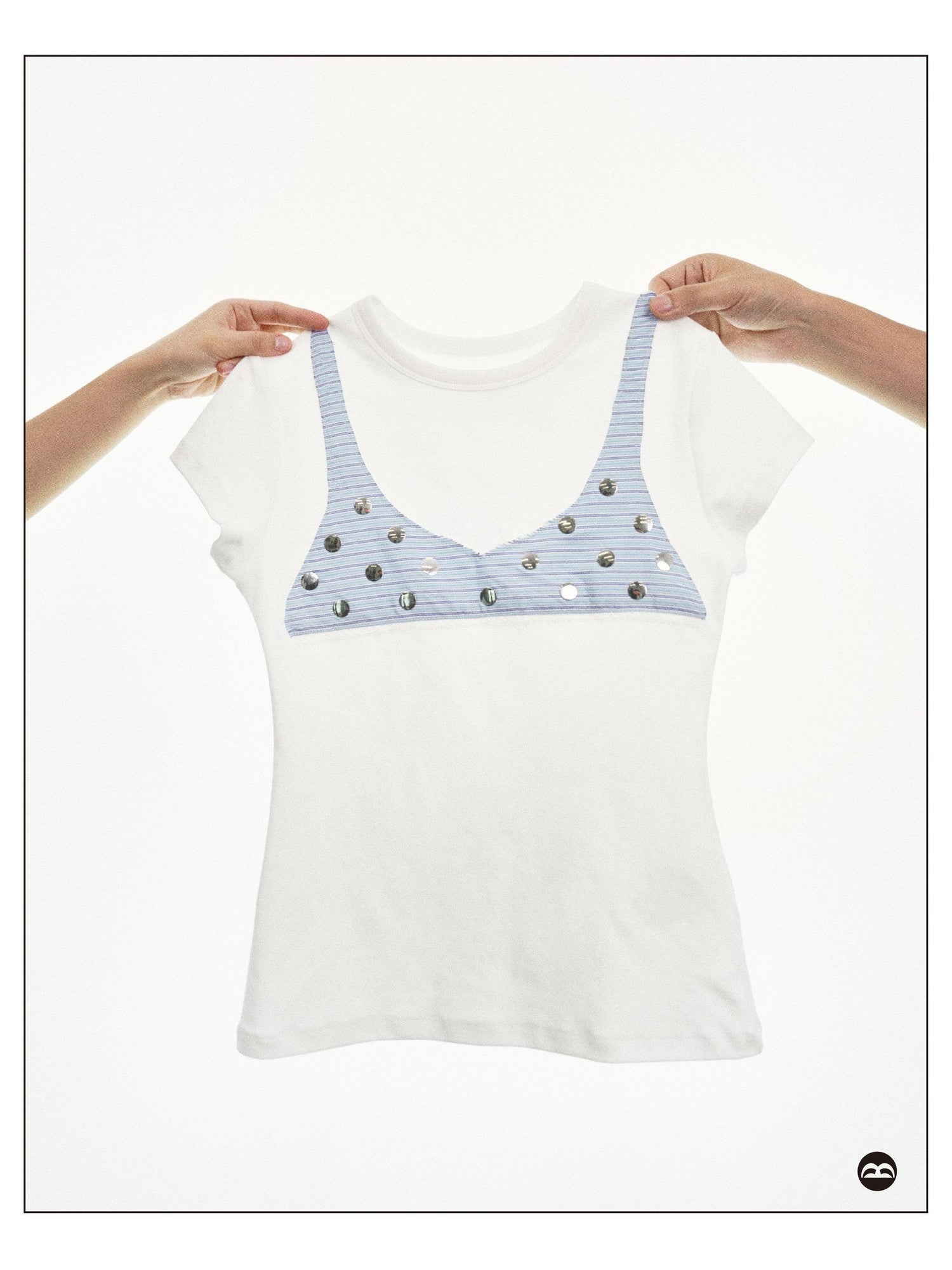 takeabreak White Blue Stripe Polka Dot Stretch Women&