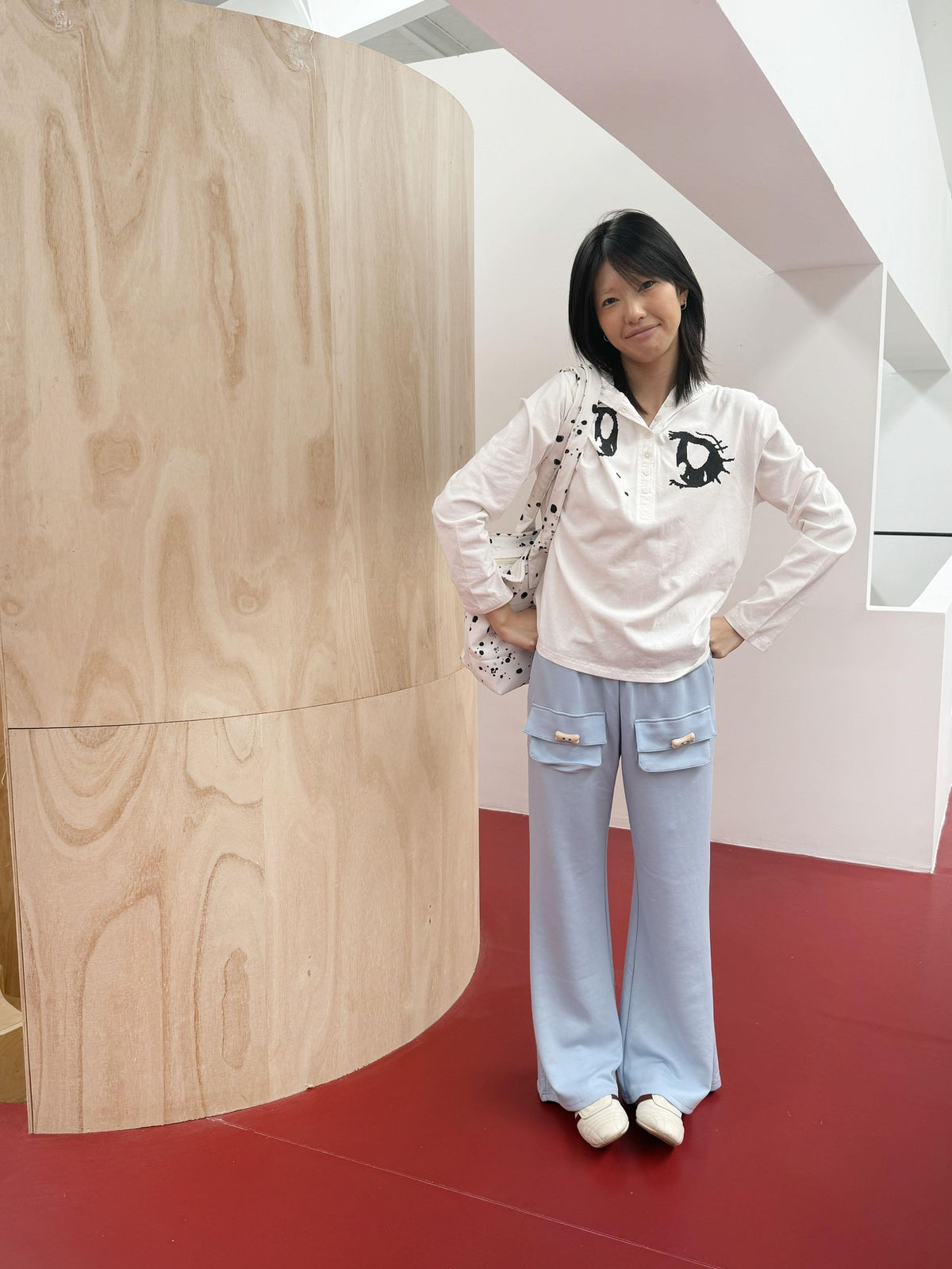 takeabreak White Brushed Half Button Hooded Anime Print Women&