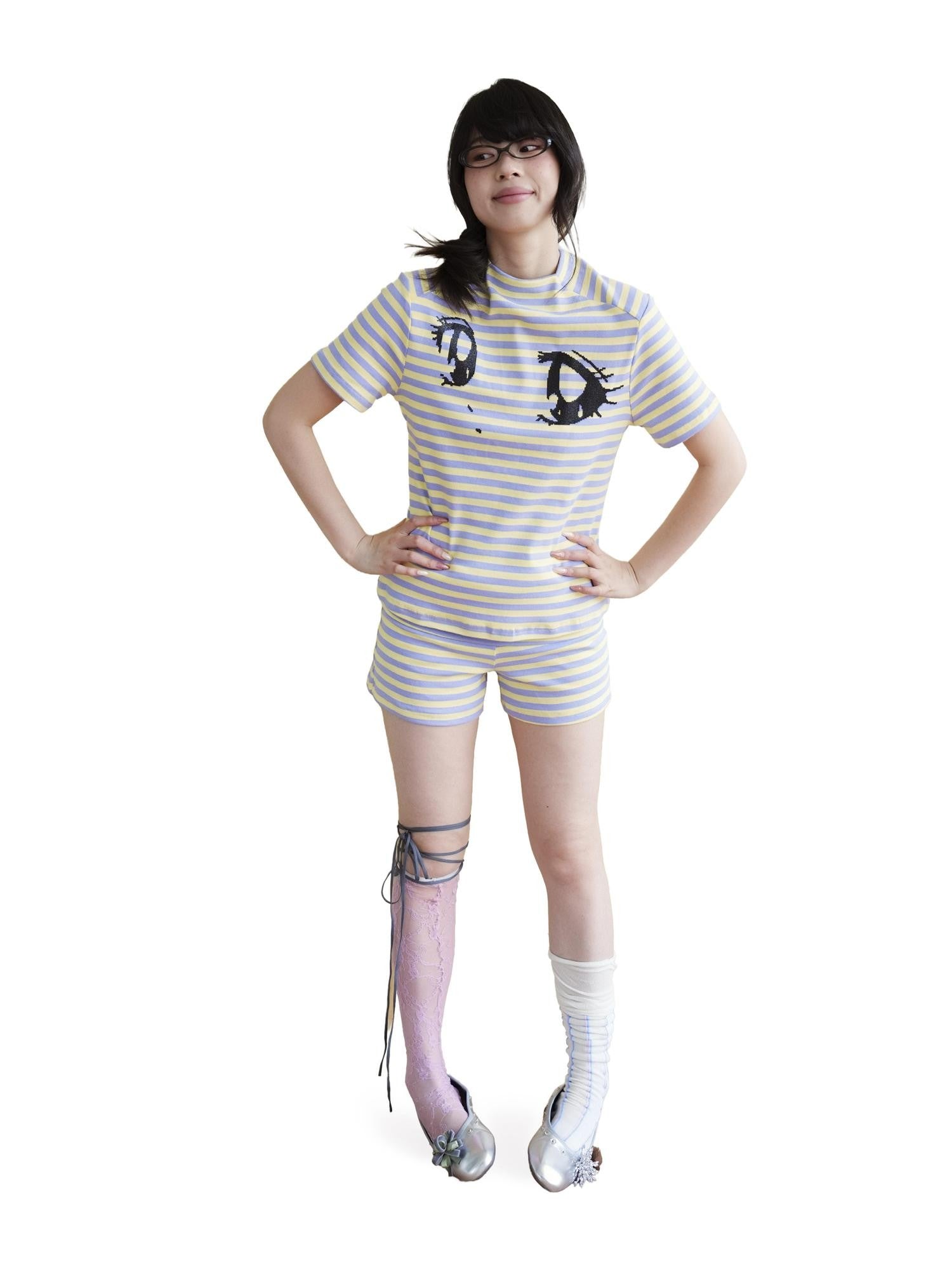takeabreak Yellow Purple Comic Big Eye Heat Transfer Print Women&