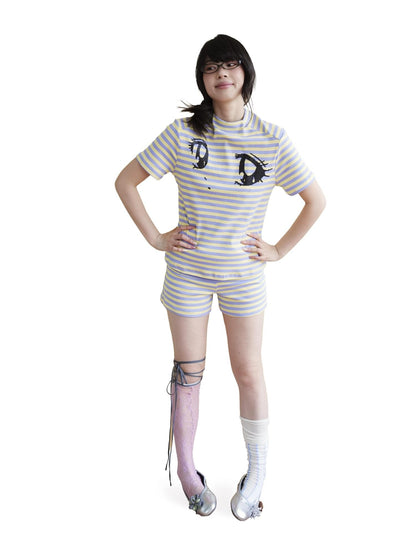 takeabreak Yellow Purple Comic Big Eye Heat Transfer Print Women&