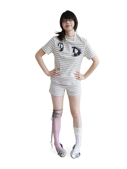 takeabreak Yellow Purple Comic Big Eye Heat Transfer Print Women&