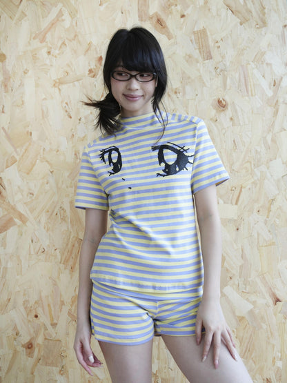 takeabreak Yellow Purple Comic Big Eye Heat Transfer Print Women&