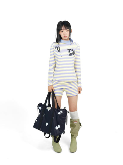 takeabreak Yellow Purple Striped Comic Big Eye Print Women&