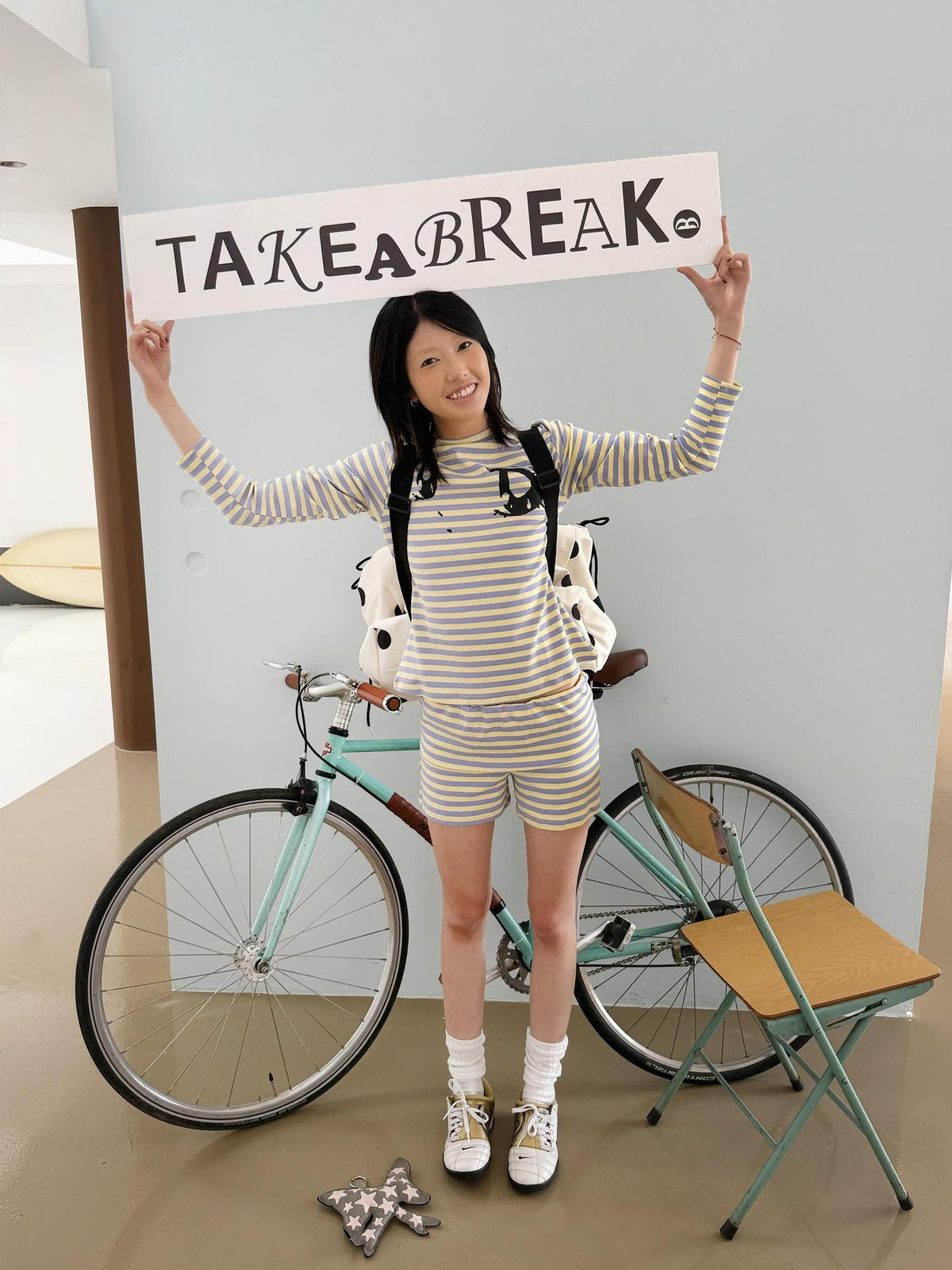 takeabreak Yellow Purple Striped Comic Big Eye Print Women&