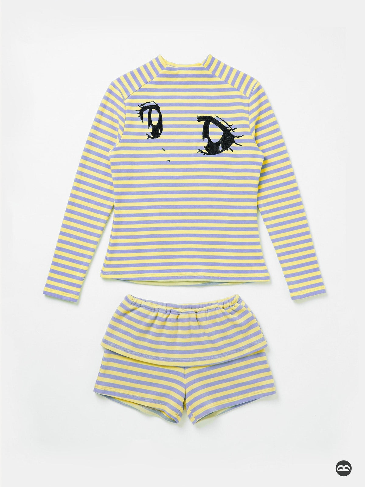takeabreak Yellow Purple Striped Comic Big Eye Print Women&