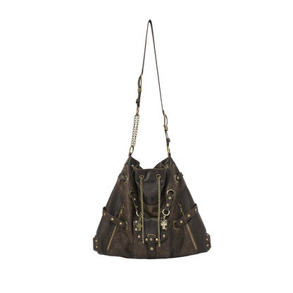 NO ROMANCE Vintage Punk Shoulder Bag With Chains &amp; Studs For Women