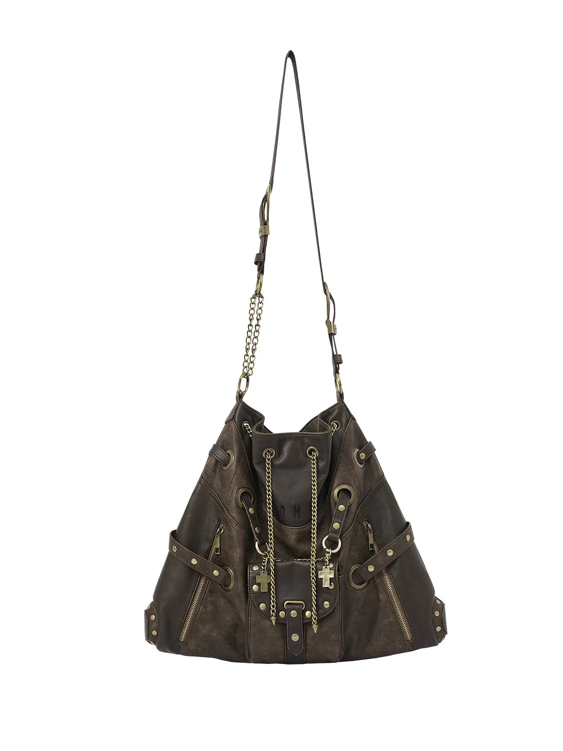 Vintage Punk Shoulder Bag With Chains &amp; Studs For Women