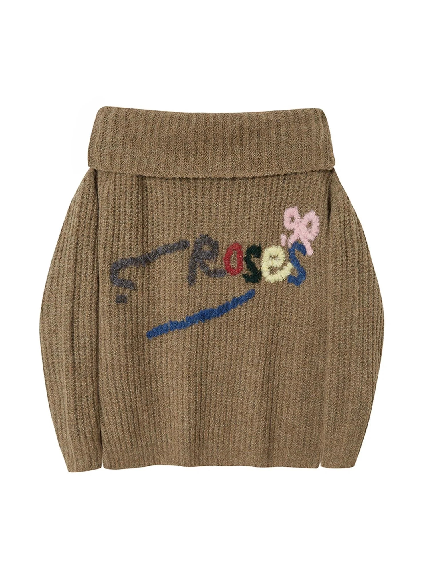 Lazy Off Shoulder Colorful Embroidered Sweater