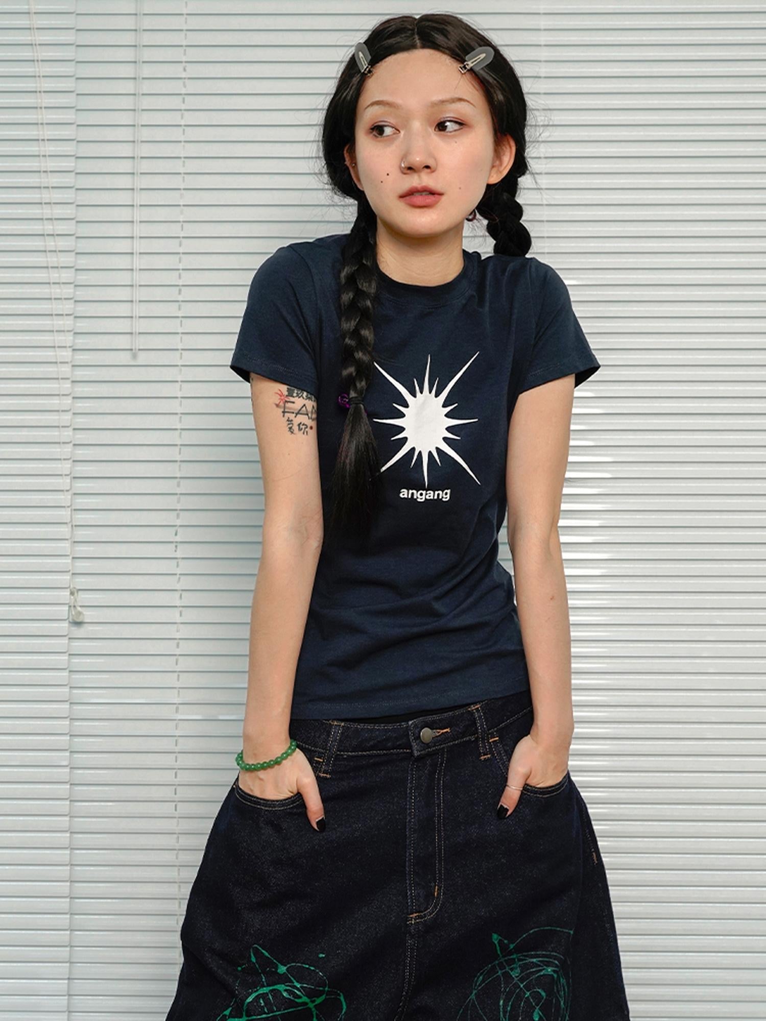 Achihara Mercury Navy Slim Fit Short Sleeve Cotton T Shirt