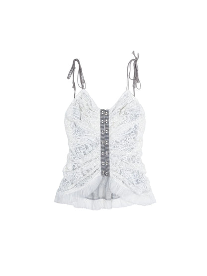 Gothic Lace Punk Corset Bustier With Multi Pleats