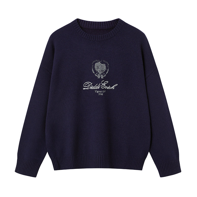 DIDDI MODA Classic Collar Knit Sweater With Bow Emblem Embroidery
