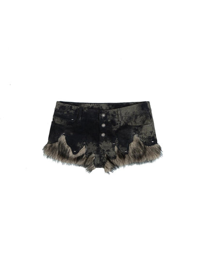 ARIADNAw Punk Rock Low Rise Corduroy Patchwork Denim Shorts