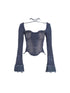 Flowers birds Market Ink Wash Blue Denim Suit