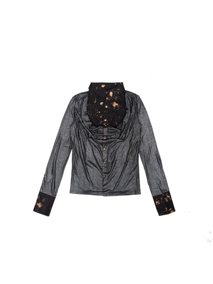 ARIADNAw Punk Y2k Rock V Neck Grain Collar Patchwork Long Sleeve Shirt