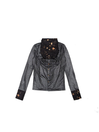 Punk Y2k Rock V Neck Grain Collar Patchwork Long Sleeve Shirt