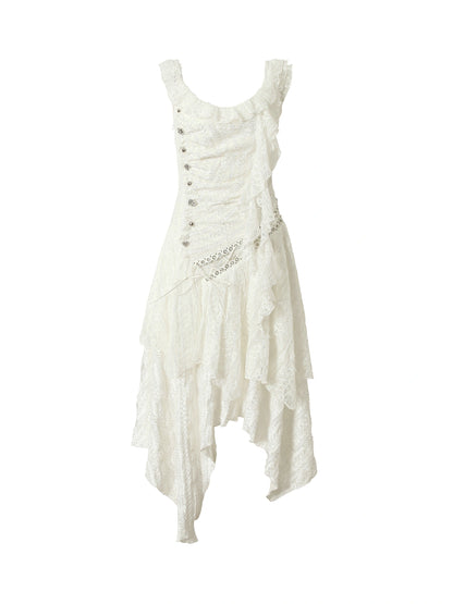 Deconstructed Ruffled Lace Velvet Ballet Strappy Dress