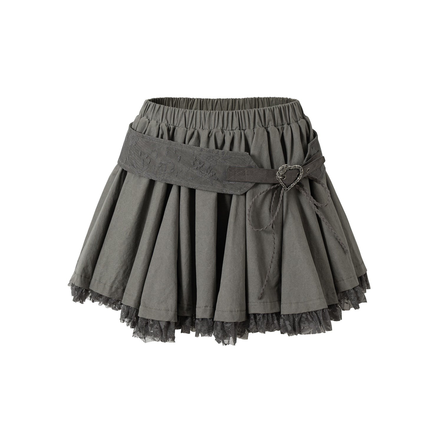 NO ROMANCE Vintage Lace Patchwork Washed Mini Puff Skirt