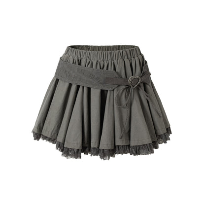 NO ROMANCE Vintage Lace Patchwork Washed Mini Puff Skirt